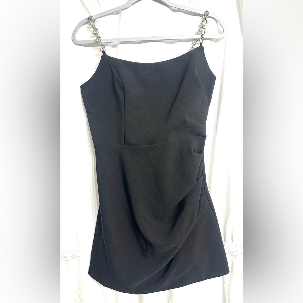 Finders Keepers Silver Chain Straps, Side Ruchin Evening Coquette Mini Dress 6